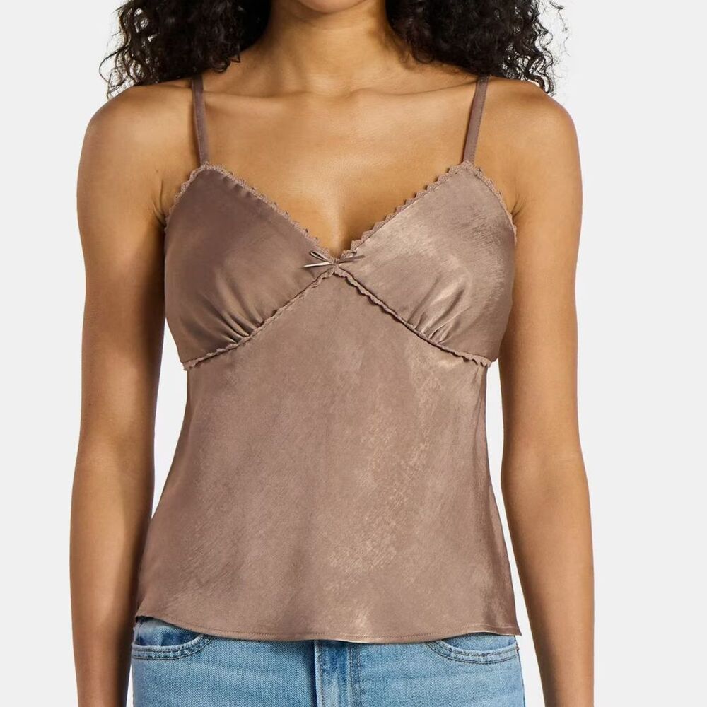 Babydoll Y2K Vibe Mocha Brown Camisole Size XXL Woven Cami 2XL Lace Trim Top NWT